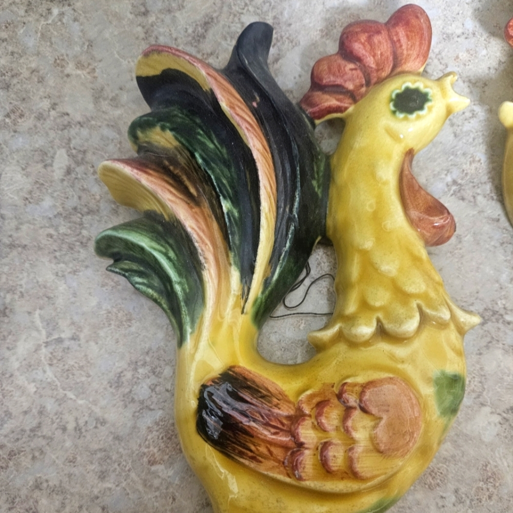 2 Vintage Lefton wall hanging  Roosters